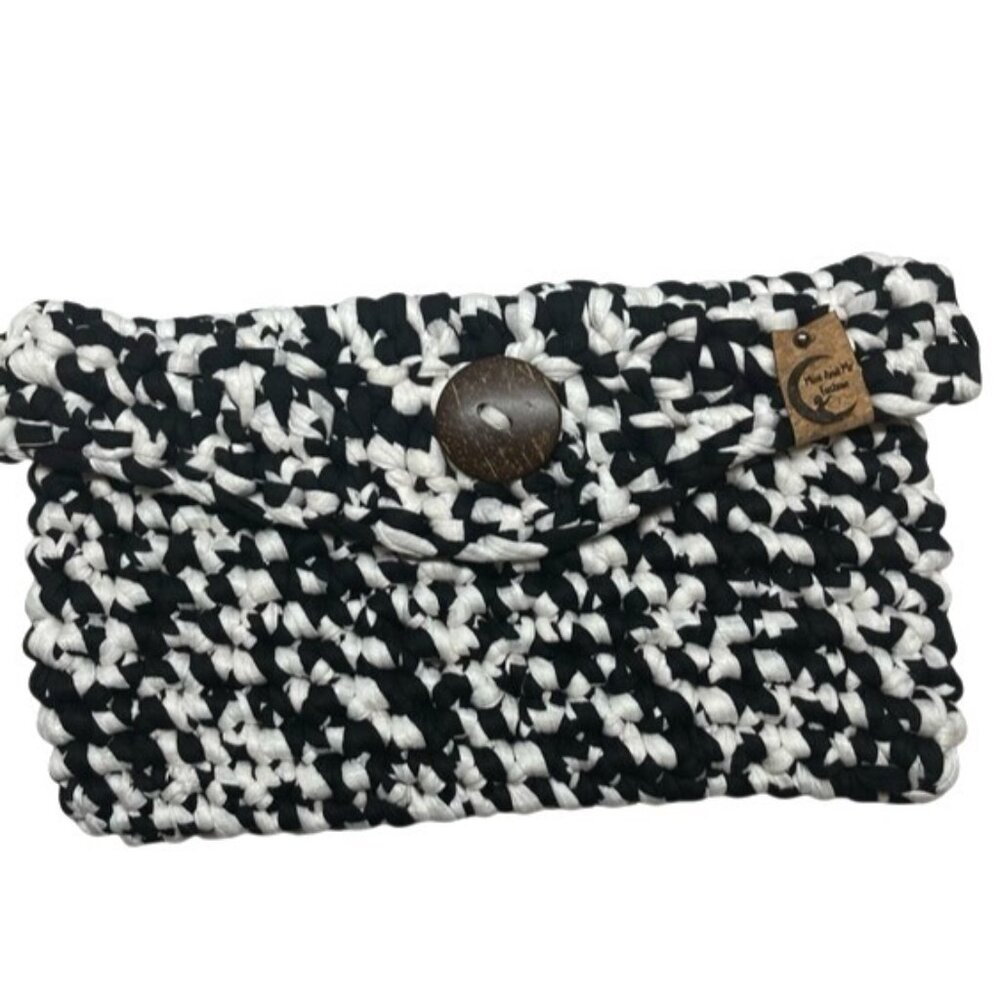 Handmade Envelope Clutch Bag Black and White Coconut Button Boutique Med Size